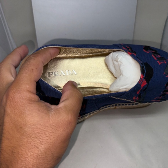 Prada Blue Canvas Logo Embroidered Espadrille with Dust Bag SIZE 38 - Picture 5 of 7